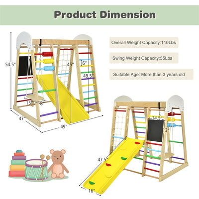 8-in-1 Toddler Indoor Climbing Playset Activity Center Wooden Kids Playground Jungle Gym with Slides