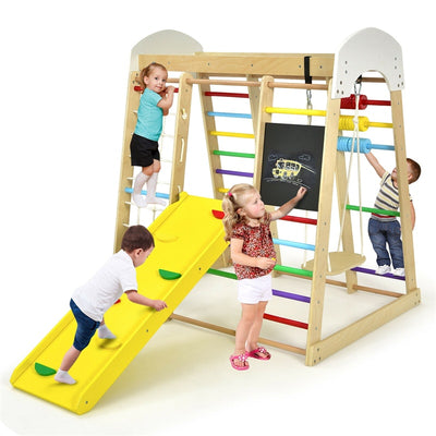 8-in-1 Toddler Indoor Climbing Playset Activity Center Wooden Kids Playground Jungle Gym with Slides