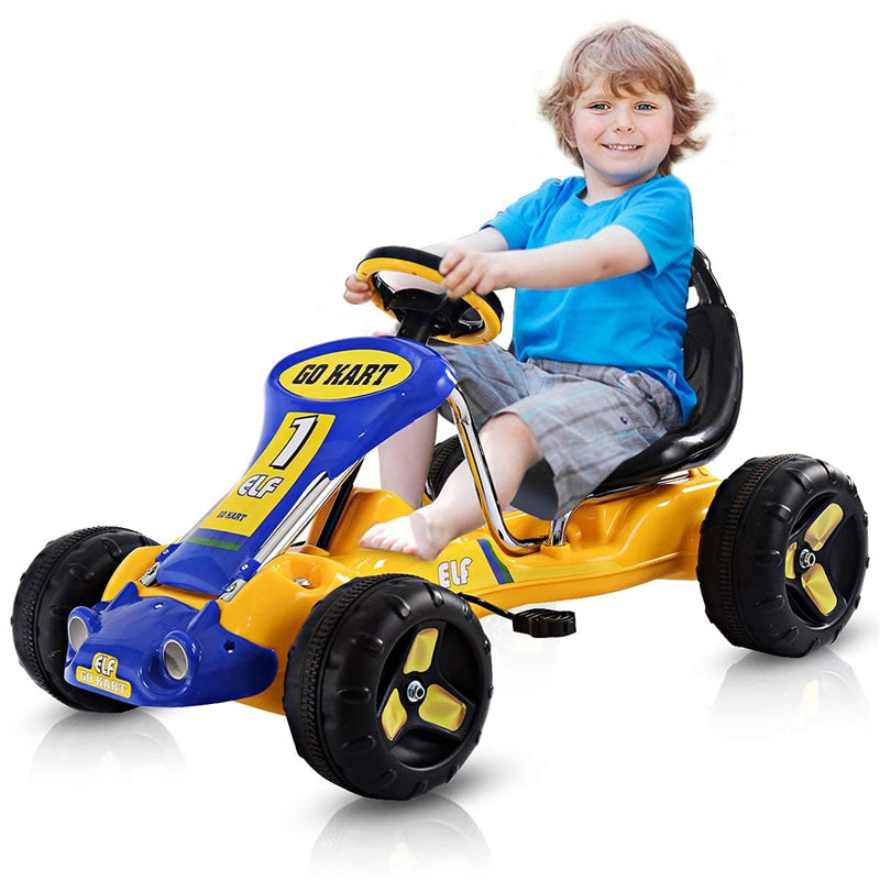 Kids Pedal Go Kart 4 Wheel Pedal Powered Ride On Toy Car with Adjustable Seat for Boys Girls