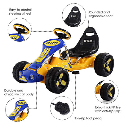 Kids Pedal Go Kart 4 Wheel Pedal Powered Ride On Toy Car with Adjustable Seat for Boys Girls