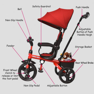 Kids Tricycle with Adjustable Canopy