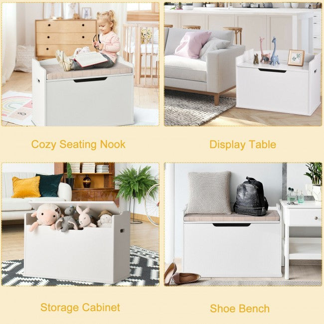Kids Wooden Toy Box/Bench with Safety Hinged Lid