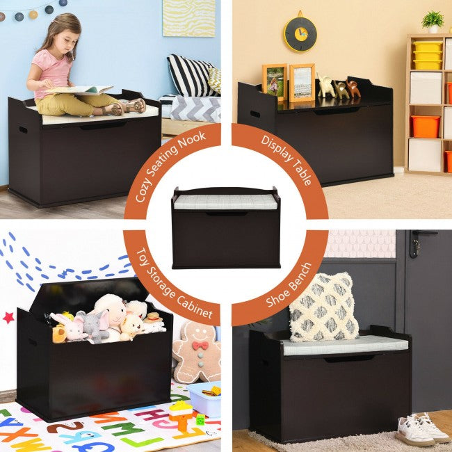 Kids Wooden Toy Box/Bench with Safety Hinged Lid