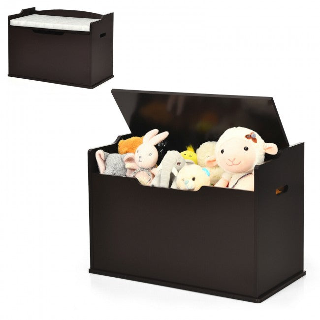 Kids Wooden Toy Box/Bench with Safety Hinged Lid
