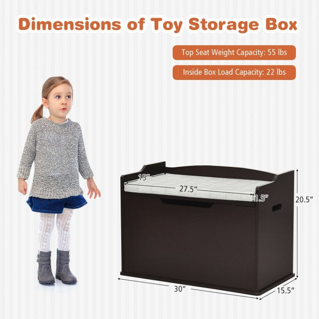 Kids Wooden Toy Box/Bench with Safety Hinged Lid