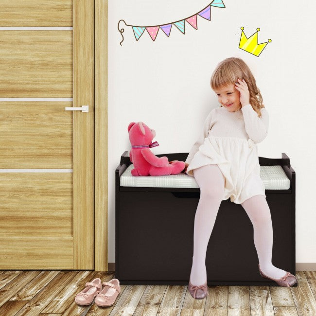 Kids Wooden Toy Box/Bench with Safety Hinged Lid