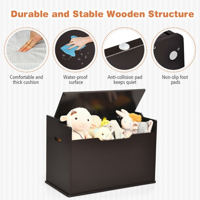Kids Wooden Toy Box/Bench with Safety Hinged Lid