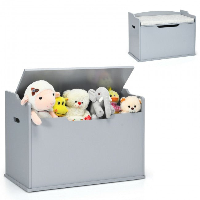 Kids Wooden Toy Box/Bench with Safety Hinged Lid