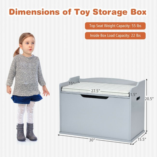 Kids Wooden Toy Box/Bench with Safety Hinged Lid