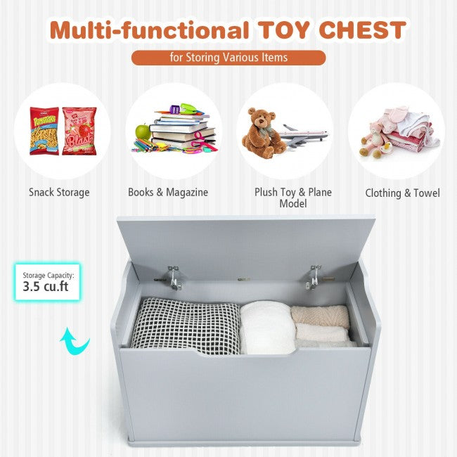 Kids Wooden Toy Box/Bench with Safety Hinged Lid