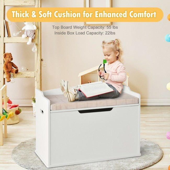 Kids Wooden Toy Box/Bench with Safety Hinged Lid