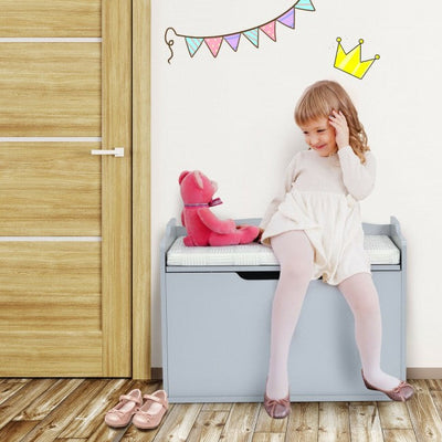 Kids Wooden Toy Box/Bench with Safety Hinged Lid