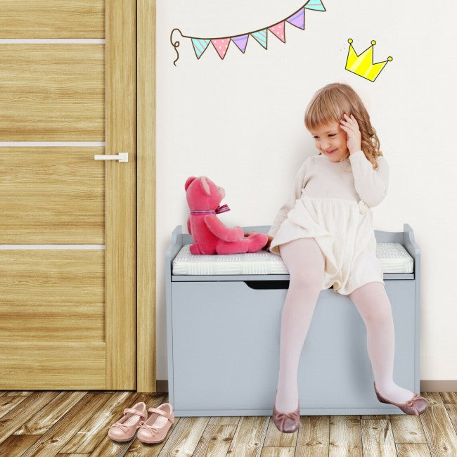 Kids Wooden Toy Box/Bench with Safety Hinged Lid