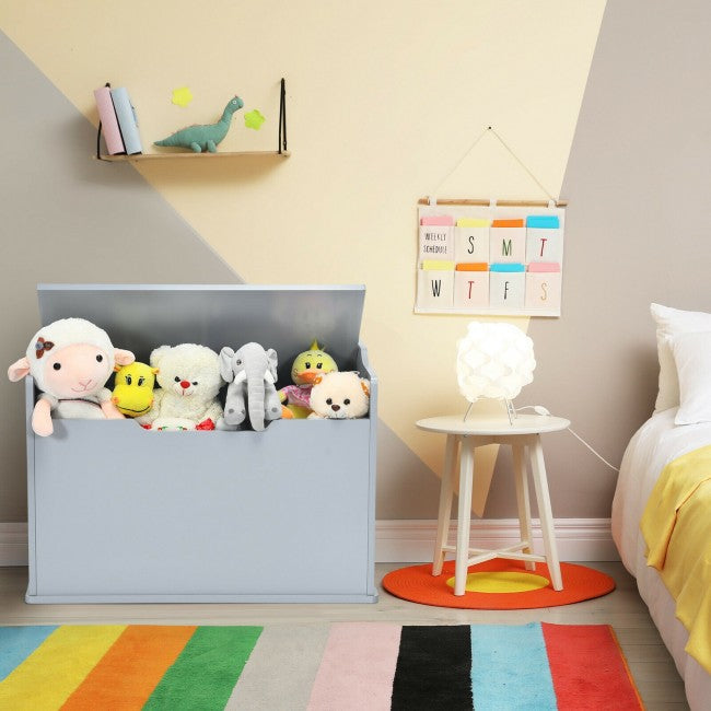 Kids Wooden Toy Box/Bench with Safety Hinged Lid