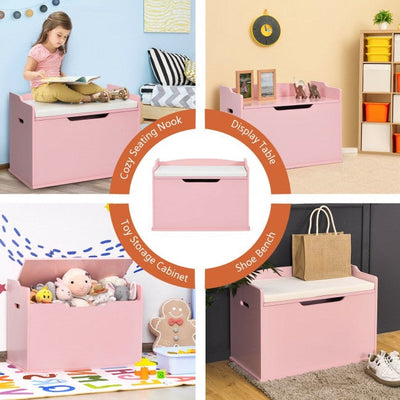 Kids Wooden Toy Box/Bench with Safety Hinged Lid
