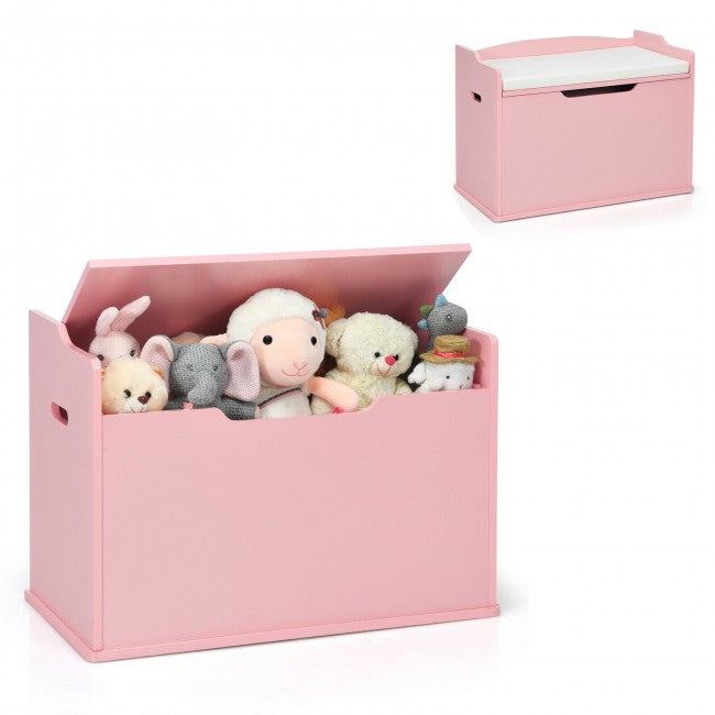 Kids Wooden Toy Box/Bench with Safety Hinged Lid