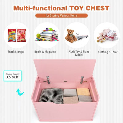 Kids Wooden Toy Box/Bench with Safety Hinged Lid