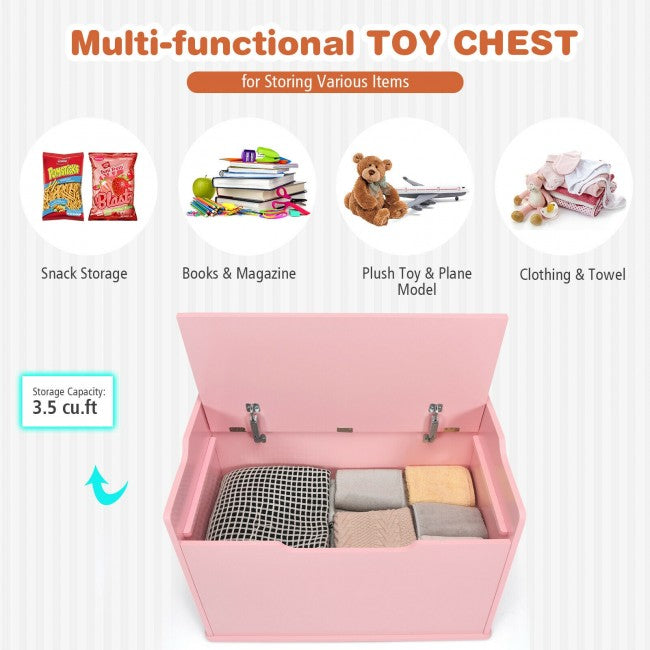 Kids Wooden Toy Box/Bench with Safety Hinged Lid