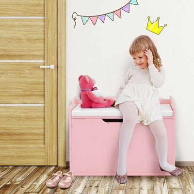 Kids Wooden Toy Box/Bench with Safety Hinged Lid