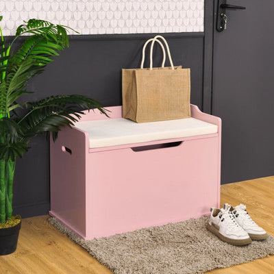 Kids Wooden Toy Box/Bench with Safety Hinged Lid