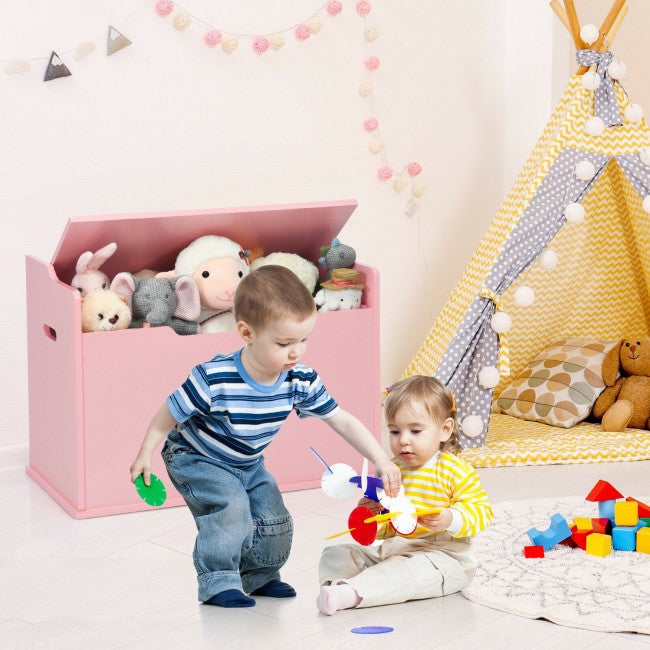 Kids Wooden Toy Box/Bench with Safety Hinged Lid