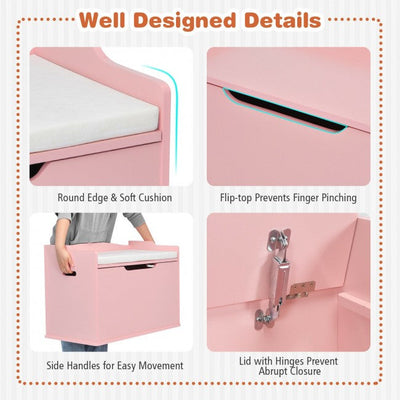 Kids Wooden Toy Box/Bench with Safety Hinged Lid