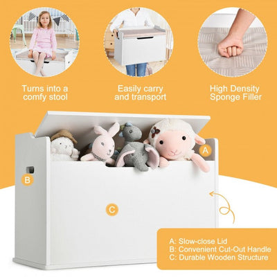 Kids Wooden Toy Box/Bench with Safety Hinged Lid