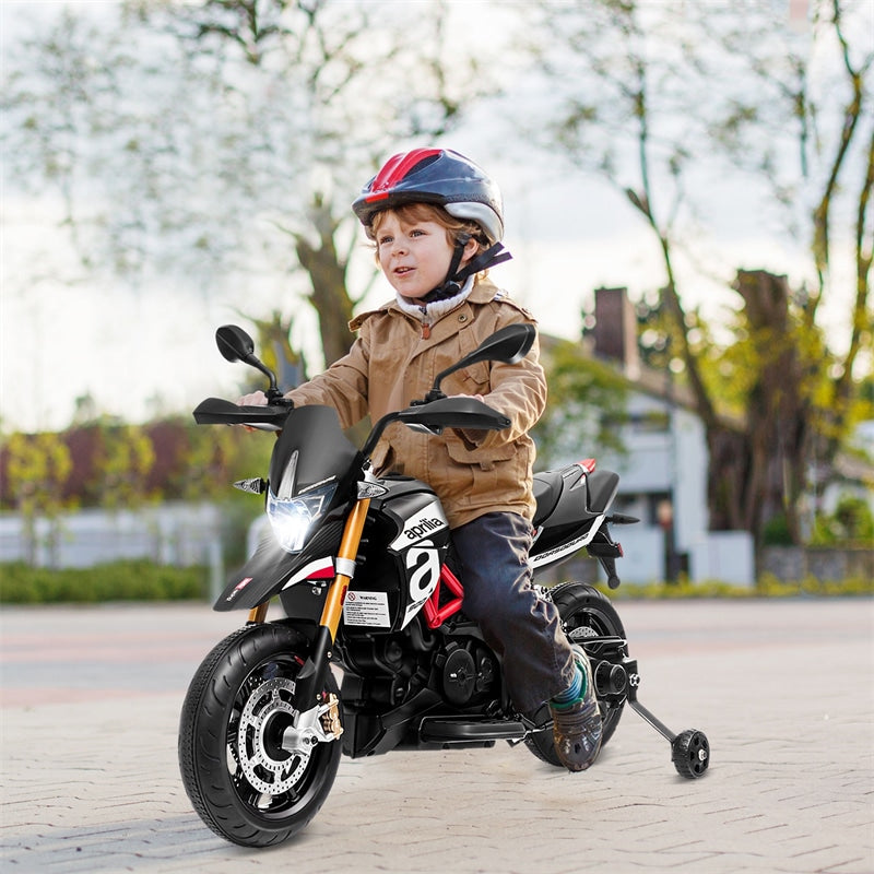 12V Kids Ride On Motorcycle Licensed Aprilia Electric Motorcycle Ride On Toy With Training Wheels & LED Lights