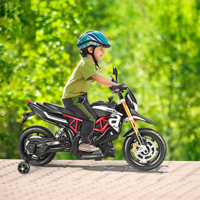 12V Kids Ride On Motorcycle Licensed Aprilia Electric Motorcycle Ride On Toy With Training Wheels & LED Lights