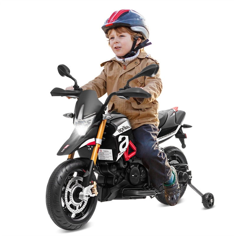 12V Kids Ride On Motorcycle Licensed Aprilia Electric Motorcycle Ride On Toy With Training Wheels & LED Lights