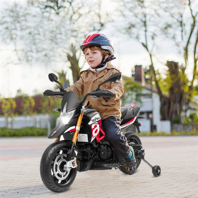 12V Kids Ride On Motorcycle Licensed Aprilia Electric Motorcycle Ride On Toy With Training Wheels & LED Lights