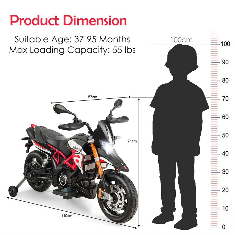 12V Kids Ride On Motorcycle Licensed Aprilia Electric Motorcycle Ride On Toy With Training Wheels & LED Lights