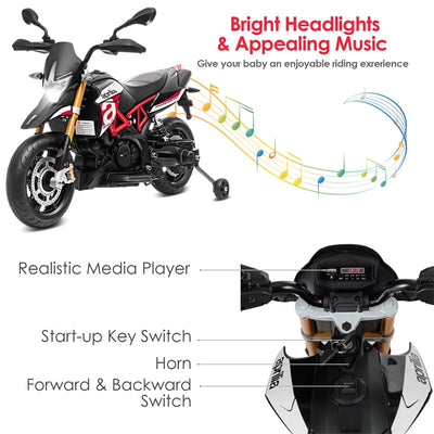 12V Kids Ride On Motorcycle Licensed Aprilia Electric Motorcycle Ride On Toy With Training Wheels & LED Lights