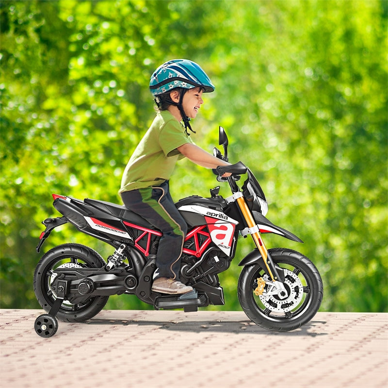 12V Kids Ride On Motorcycle Licensed Aprilia Electric Motorcycle Ride On Toy With Training Wheels & LED Lights