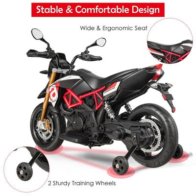 12V Kids Ride On Motorcycle Licensed Aprilia Electric Motorcycle Ride On Toy With Training Wheels & LED Lights