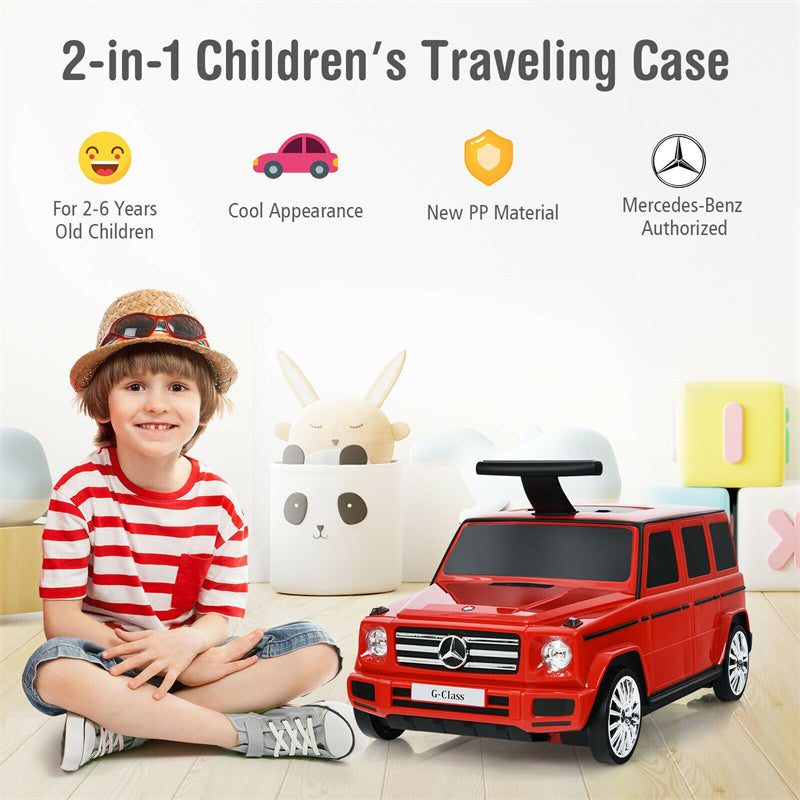 2 in 1 Licensed Mercedes Benz Sliding Car Kids Ride On Suitcase Travel Luggage with Wheels for Boys Girls