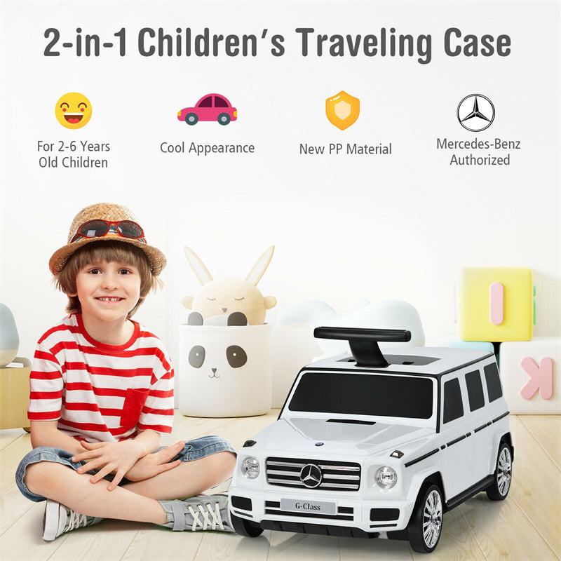 2 in 1 Licensed Mercedes Benz Sliding Car Kids Ride On Suitcase Travel Luggage with Wheels for Boys Girls