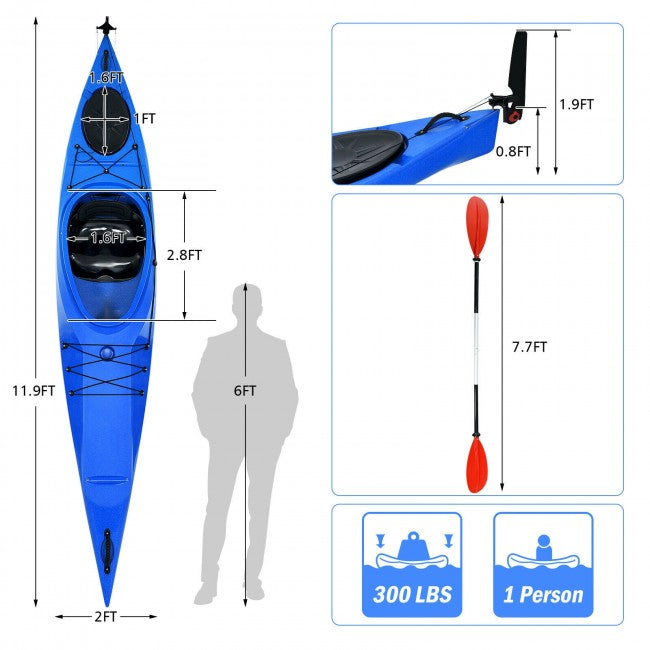 Lightweight Single Sit-in Kayak Recreational Ocean Fishing Keel Kayak Boat With Aluminum Paddle and Storage Bin