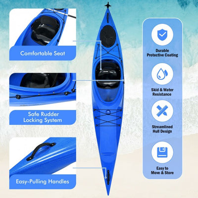 Lightweight Single Sit-in Kayak Recreational Ocean Fishing Keel Kayak Boat With Aluminum Paddle and Storage Bin