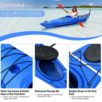Lightweight Single Sit-in Kayak Recreational Ocean Fishing Keel Kayak Boat With Aluminum Paddle and Storage Bin