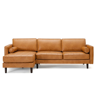 Modern 105 FT Air Leather L-Shaped Sectional Sofa Chaise Lounge with Bolster Pillows and Cushions