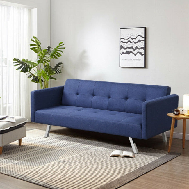 Modern Convertible Futon Sofa Bed 3 Seat Folding Recliner Loveseat with Side Sockets and USB Ports