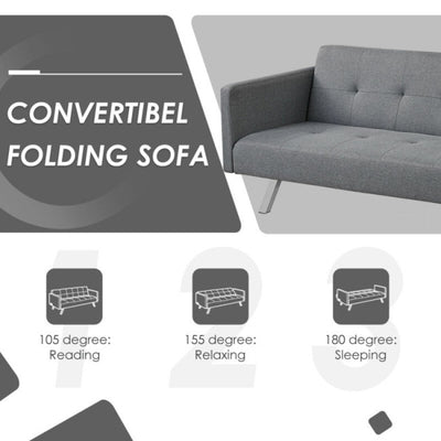 Modern Convertible Futon Sofa Bed 3 Seat Folding Recliner Loveseat with Side Sockets and USB Ports