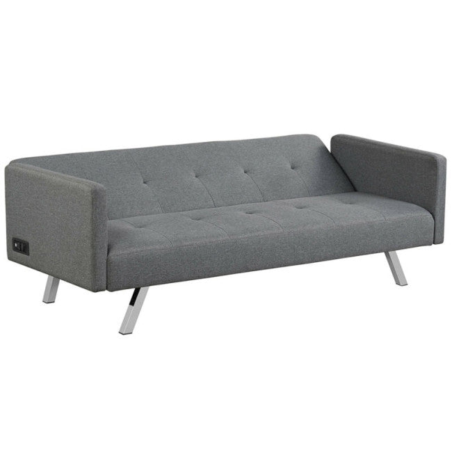 Modern Convertible Futon Sofa Bed 3 Seat Folding Recliner Loveseat with Side Sockets and USB Ports