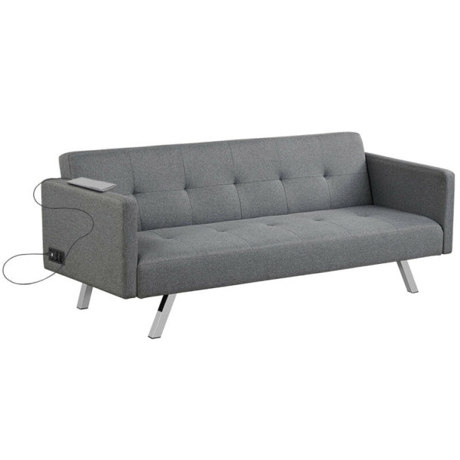 Modern Convertible Futon Sofa Bed 3 Seat Folding Recliner Loveseat with Side Sockets and USB Ports