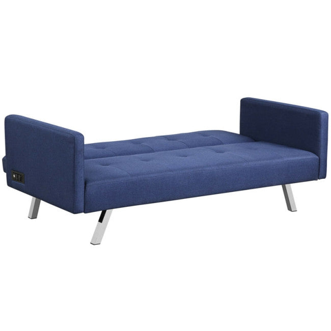 Modern Convertible Futon Sofa Bed 3 Seat Folding Recliner Loveseat with Side Sockets and USB Ports