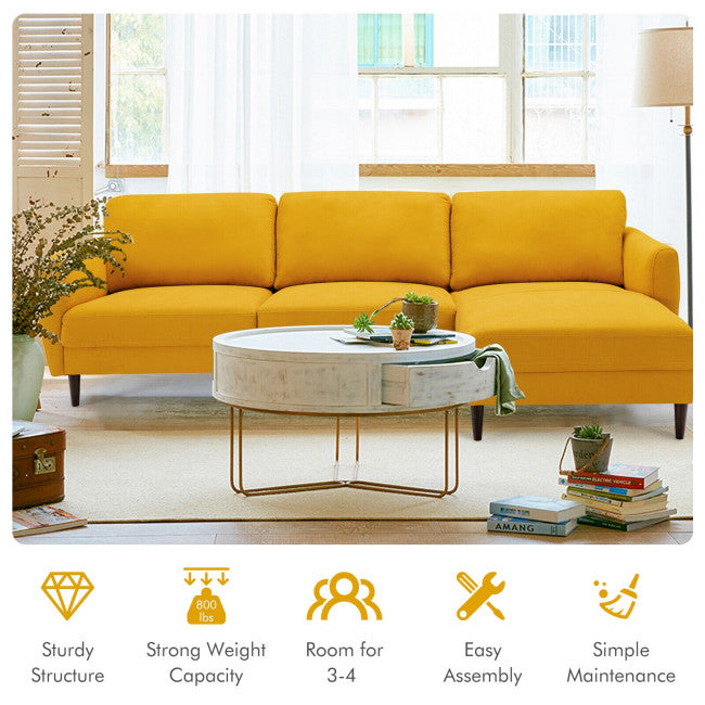 Modern L-Shaped Fabric Sectional 3-Seat Sofa Set Upholstered Chaise Lounge with Cushion