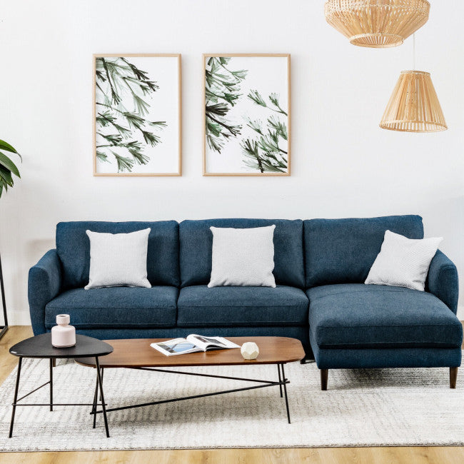 Modern L-Shaped Fabric Sectional 3-Seat Sofa Set Upholstered Chaise Lounge with Cushion