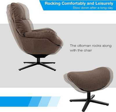 Modern Swivel Lounge Rocking Chair Upholstered 360 Accent Lazy Recliner Armchair with Ottoman and Aluminum Alloy Base