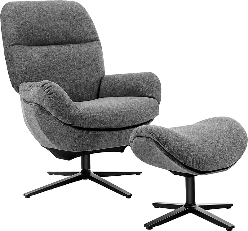 Modern Swivel Lounge Rocking Chair Upholstered 360 Accent Lazy Recliner Armchair with Ottoman and Aluminum Alloy Base